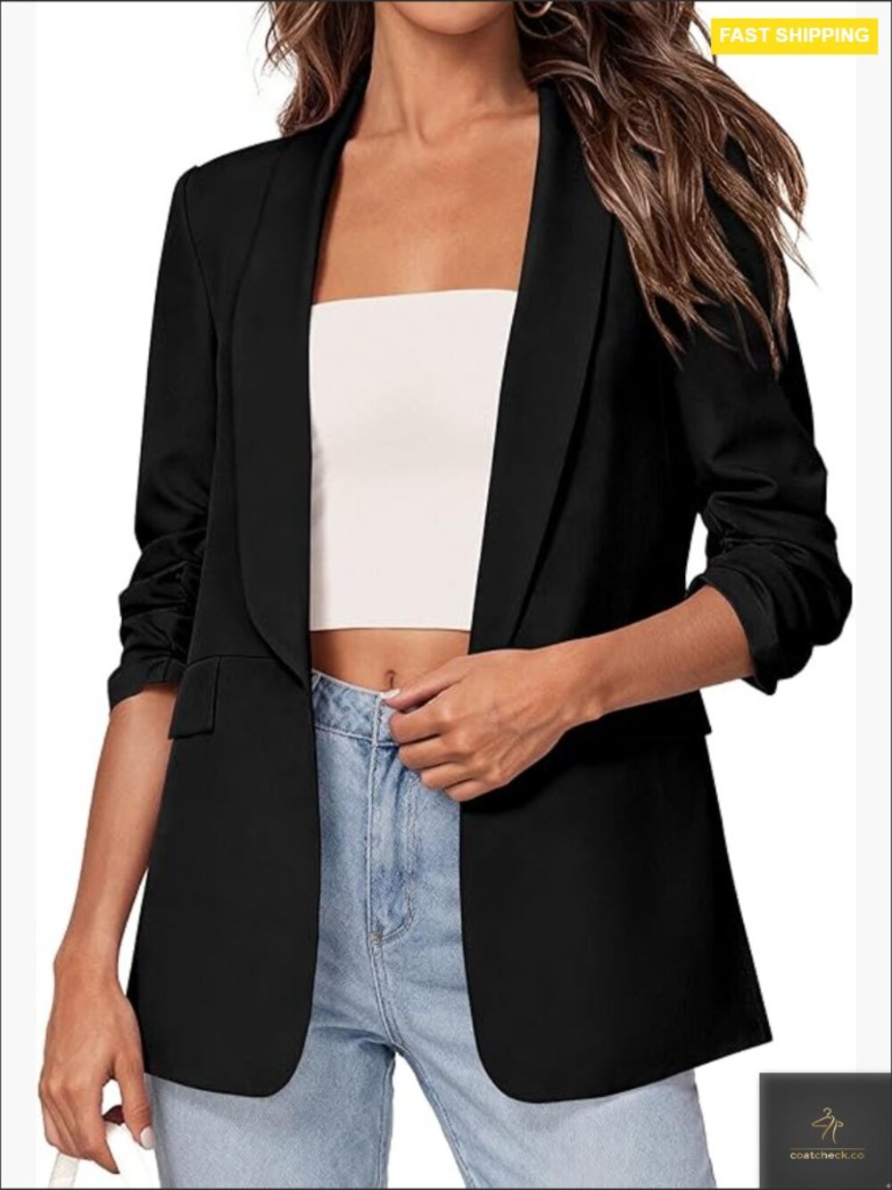 Womens Open Front Blazer Business Casual 3/4 Sleeve Lightweight Suit Jacket Work